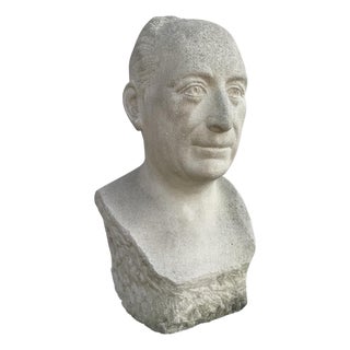 Stone Self-Portrait Bust by Henri Hanniet, 1965 For Sale