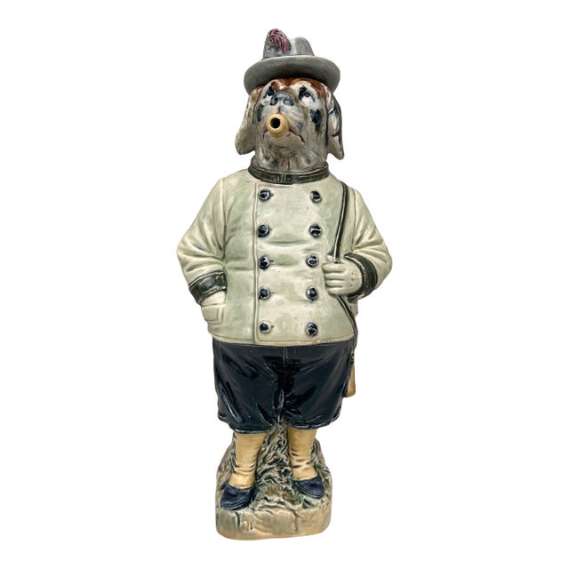 Majolica German Dog Bottle, Circa 1890 For Sale