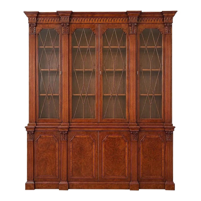 1970s Superb Quality Breakfront 4 Door Baker Bookcase 95 Wide For Sale