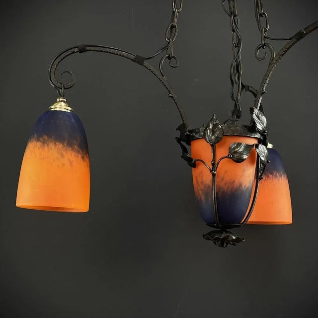 Art Deco Pate De Verre Ceiling Lamp attributed to Schneider, France, 1930s For Sale - Image 6 of 11