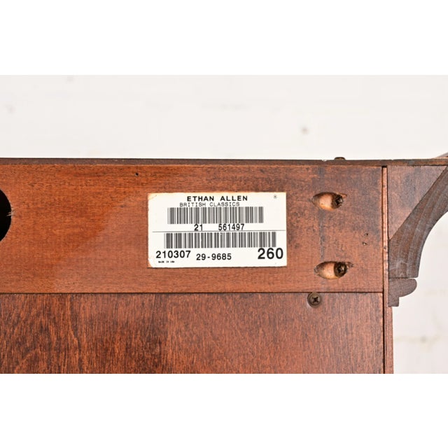 Ethan Allen British Colonial Carved Cherry Wood Lighted Breakfront Bookcase Cabinet For Sale - Image 14 of 15