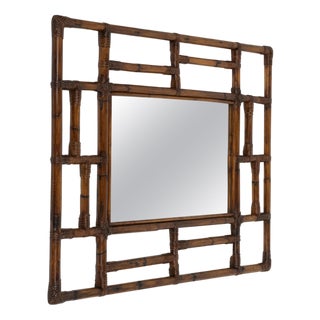 Mid-Century Modern Rectangular Mirror in Rattan and Bamboo, 1970s For Sale