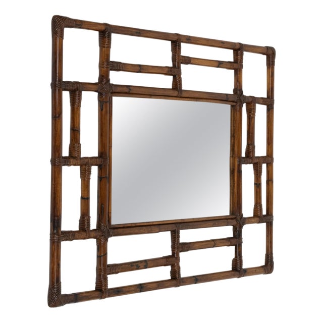 Mid-Century Modern Rectangular Mirror in Rattan and Bamboo, 1970s For Sale
