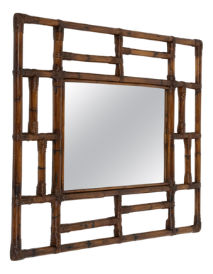 Mid-Century Modern Rectangular Mirror in Rattan and Bamboo, 1970s
