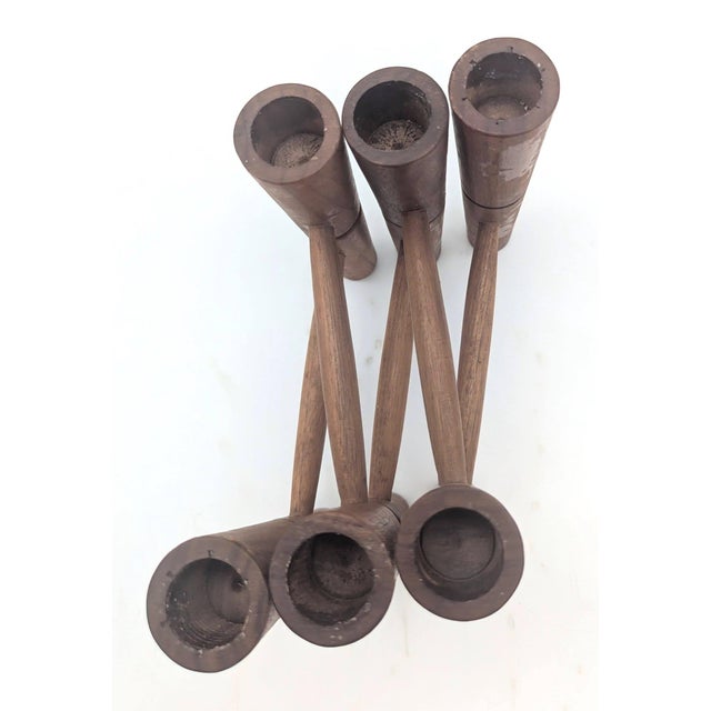 1960s Danish Teak Wood Candelabra For Sale - Image 9 of 10