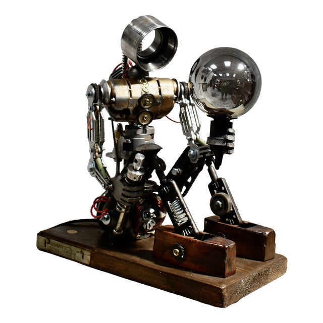 Vintage Custom Steampunk Robot Lamp by Simon Smith, 1950 For Sale
