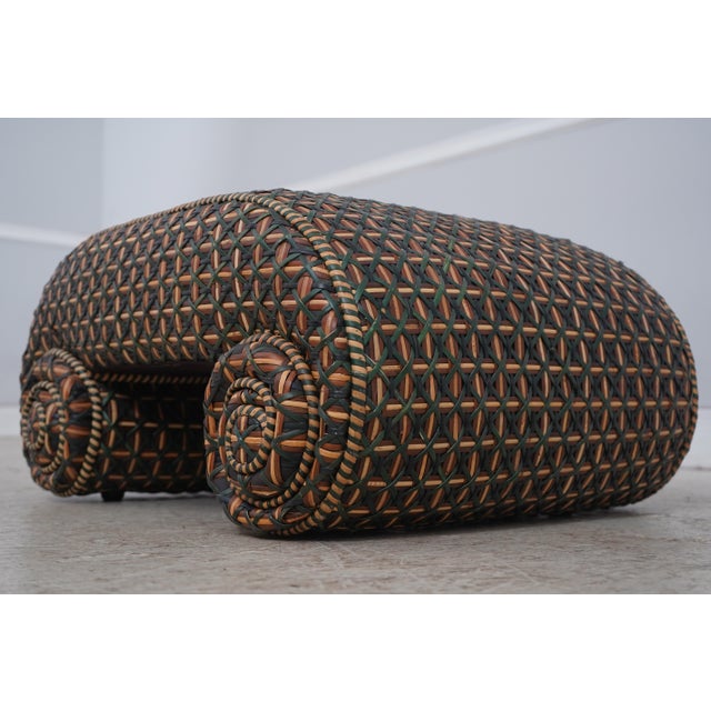 Traditional Mackenzie Childs Scrolled Base Woven Wicker Stool For Sale - Image 3 of 11