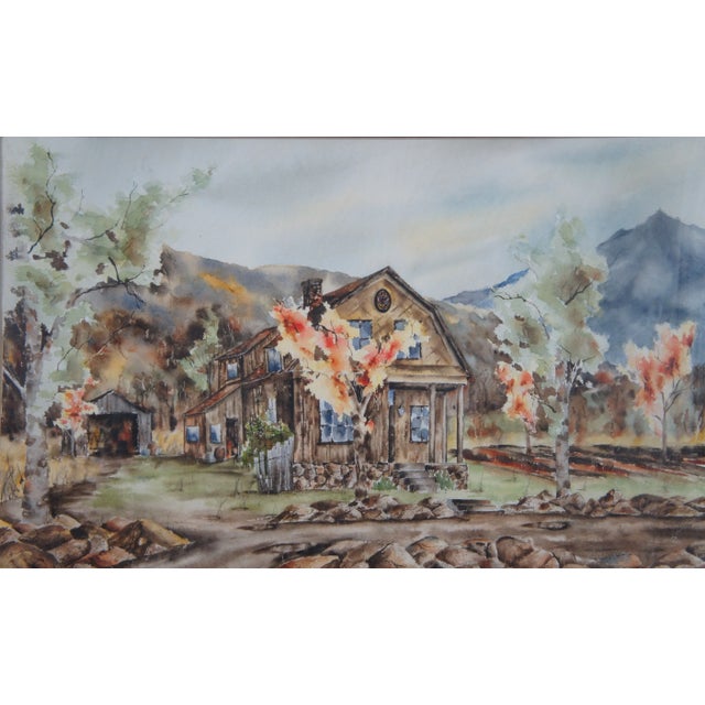 1975 Watercolor Dave's House Farmhouse Landscape Painting by Sean Toomey For Sale - Image 4 of 11