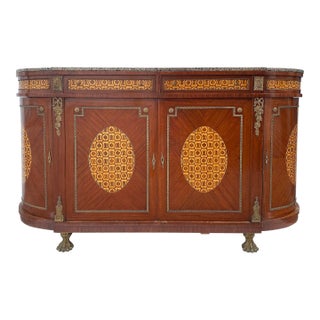 Late 20th Century Marquetry Sideboard French, Granite, Inlay, Bronze Mounts and Feet For Sale