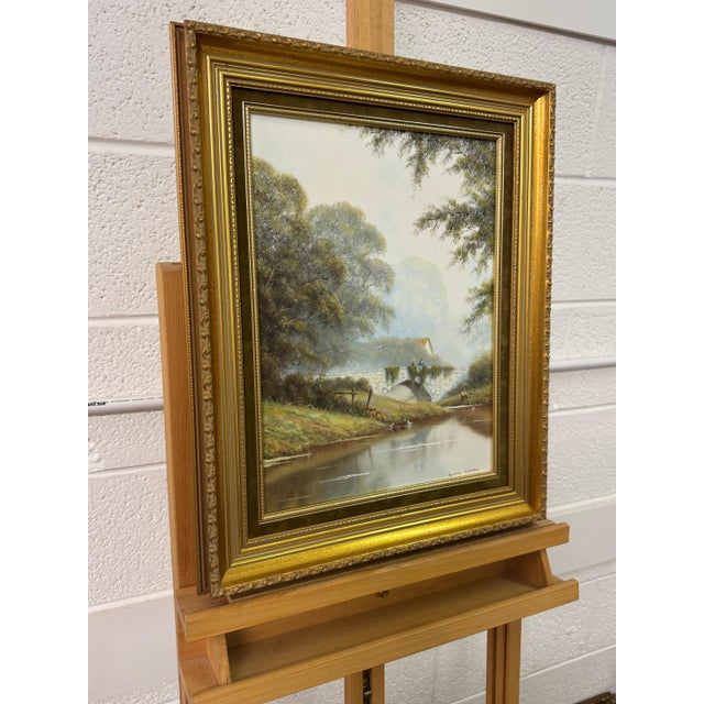 River Bridge with Figures in English Countryside by 20th Century British Artist Circa 1995 For Sale - Image 10 of 17