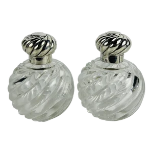 Pair, Horton & Allday Sterling Silver & Swirled Glass Perfume Bottles C. 1893