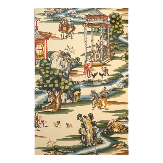 Sample - The House of Scalamandré Shanghai Wallcovering, Multi on Tea Stain For Sale