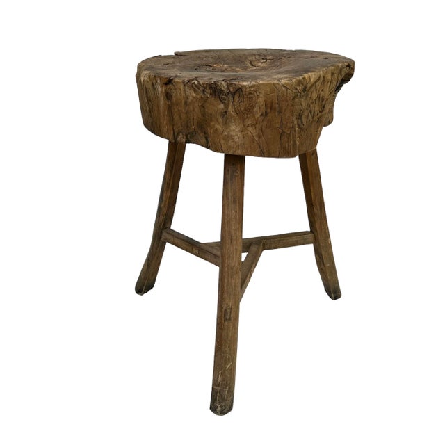 Rustic 19th Century Antique French Butcher Walnut Chopping Block, Side Table For Sale - Image 4 of 12