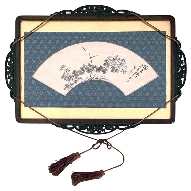 Cornflower Blue Framed Japanese Ink Painting Hidaka Tetsuo For Sale - Image 8 of 8