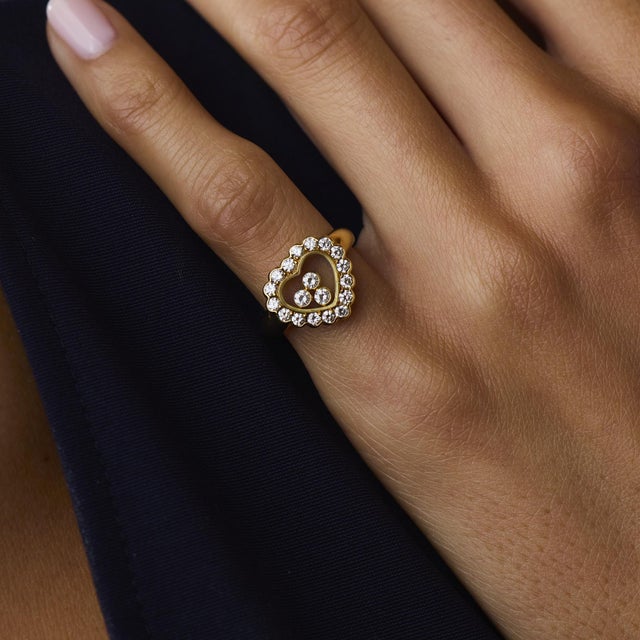 Mid 20th Century Mid 20th Century Chopard Happy Diamond 18k Yellow Gold Heart Ring, Size 4 For Sale - Image 5 of 6