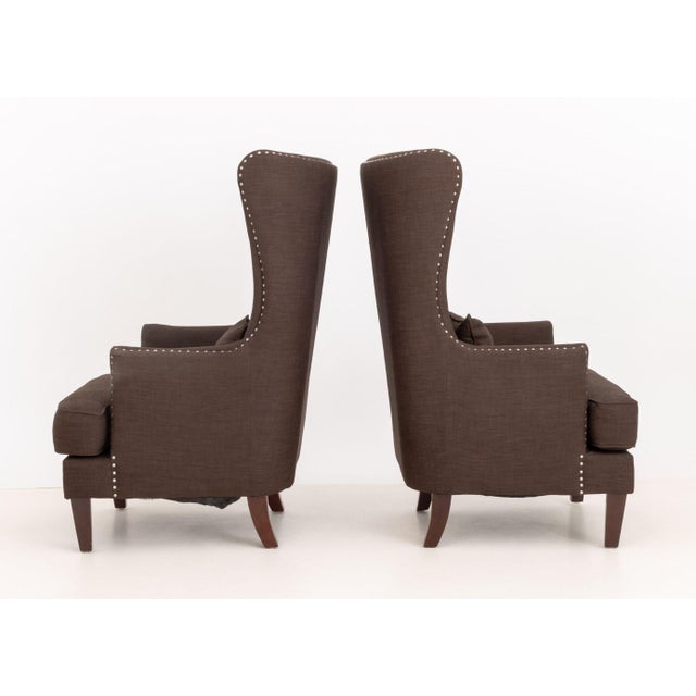 Pair of Picket House "Kegan" Chocolate Synthetic Upholstered Armchairs For Sale - Image 4 of 10