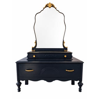Vintage Gettysburg Furniture Navy Blue Vanity With Mirror For Sale