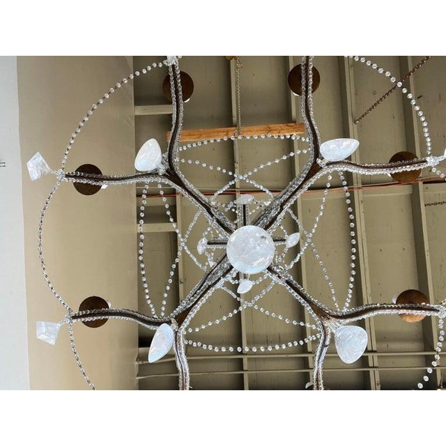 Mid-Century Modern Mid-Century Modern Wrought Iron & Rock Crystal Chandelier For Sale - Image 3 of 14