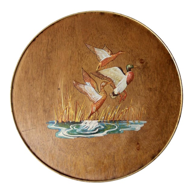 Vintage 70s Hand Painted Ducks Venee Tin For Sale