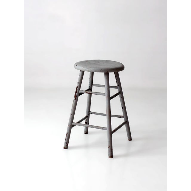 Antique Gray Painted Wood Stool For Sale - Image 13 of 13