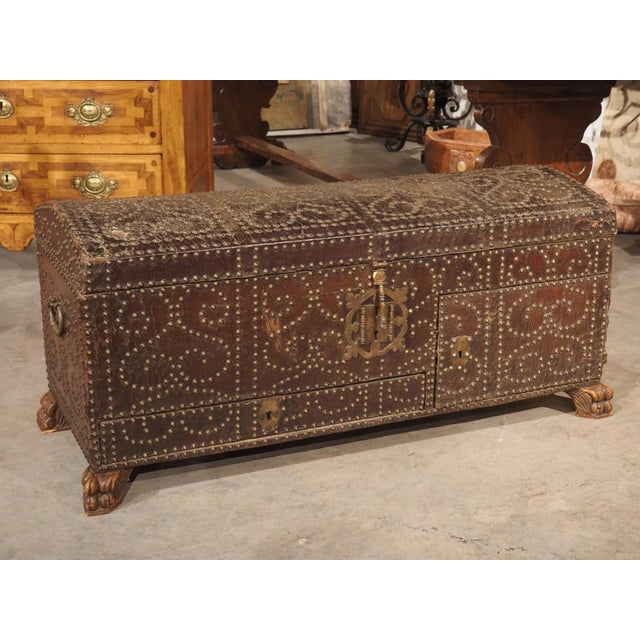 18th Century Spanish Studded Leather Trunk With Lockable Compartments For Sale - Image 12 of 12