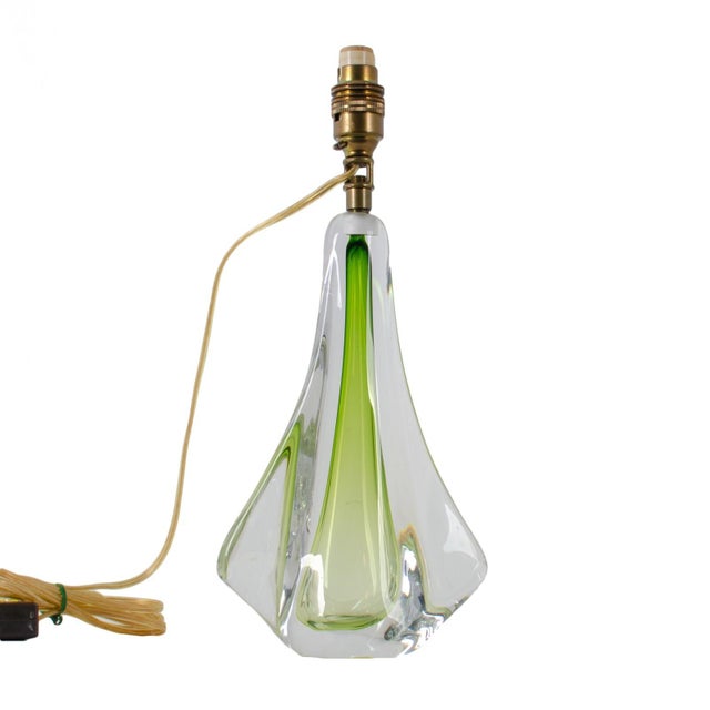 A Val St. Lambert Belgian Sommerso art glass lamp. Takes a candelabra bulb. 6 ½ inches wide by 3 ¼ inches deep by 14...