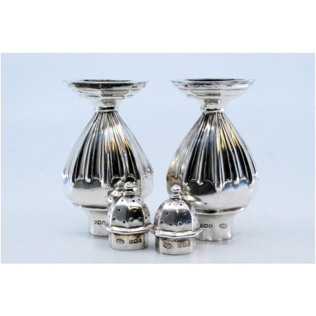 Metal Silver Salt and Pepper Shaker with Reliefs, Set of 2 For Sale - Image 7 of 11