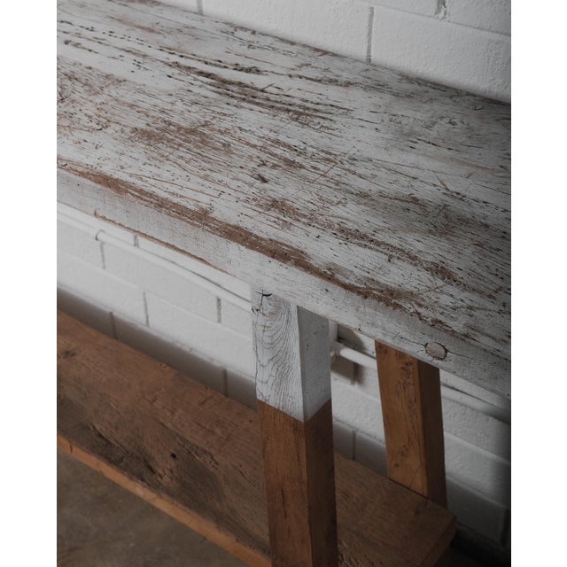Rustic Vintage Console Table With Distressed Whitewashed Finish For Sale In Greensboro - Image 6 of 7
