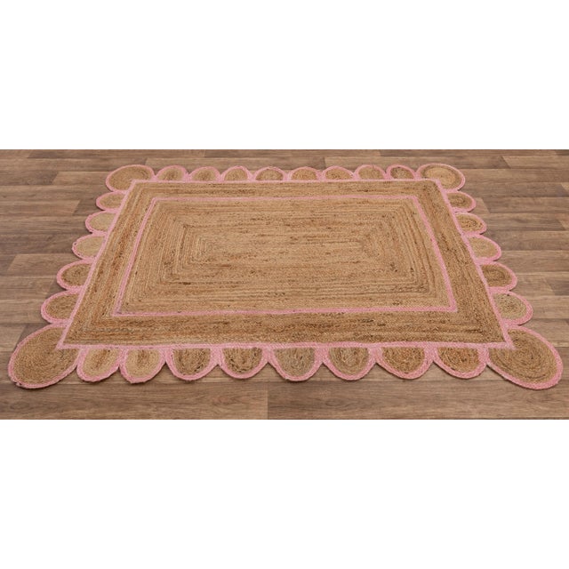 Textile Scallop Jute Light PInk Hand Made Rug - 6'x9' For Sale - Image 7 of 11