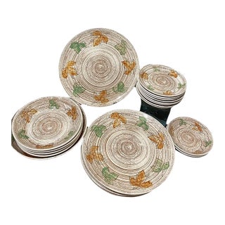 Fall Dinnerware. Mid 20th Century Nasco Hand Painted Autumn Leaves Swirl Porcelain Dinnerware Service Wares Set- 21 Pieces For Sale
