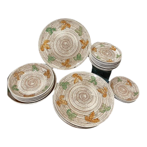 Fall Dinnerware. Mid 20th Century Nasco Hand Painted Autumn Leaves Swirl Porcelain Dinnerware Service Wares Set- 21 Pieces