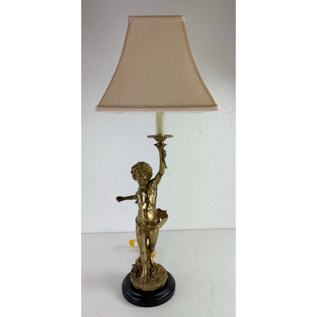 French Rococo Style Solid Brass Figurative Lamp For Sale - Image 10 of 10