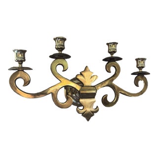 Vintage Large Four Candle Brass Wall Sconce For Sale