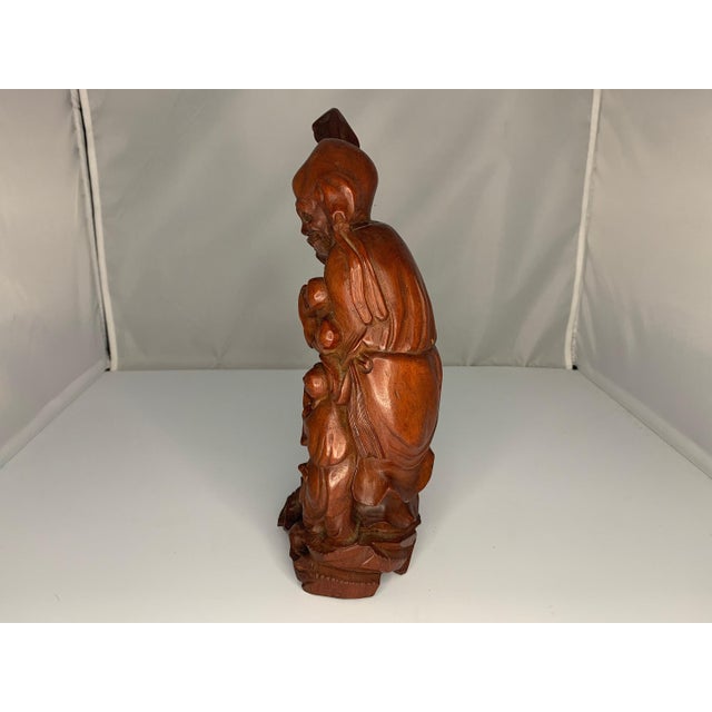 Antique Carved Rosewood Chinese God of Longevity Figurine For Sale - Image 6 of 10