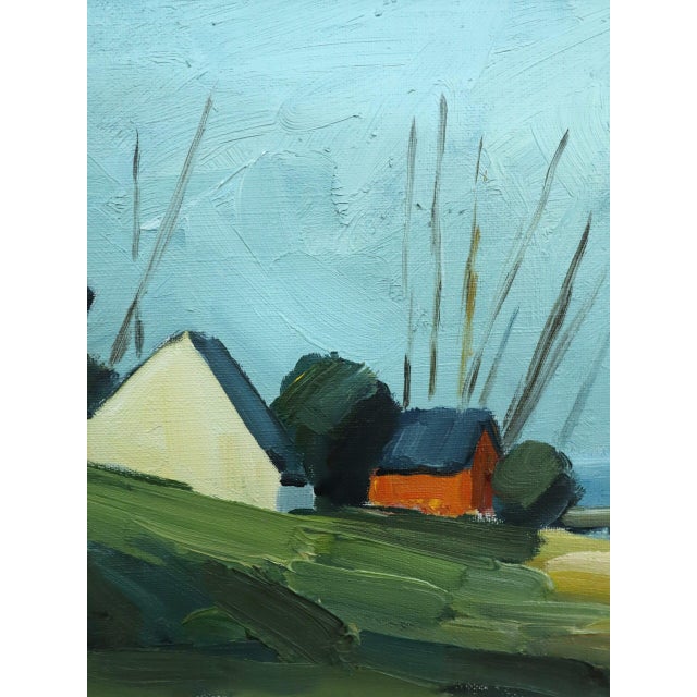Mid-Century Modern 'Red Cabin by the Shore' Swedish Landscape Oil Painting, Framed For Sale - Image 10 of 13
