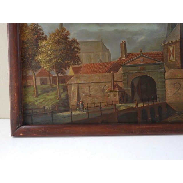 Early 20th Century Continental Village Bridge Scene Painting For Sale - Image 4 of 5