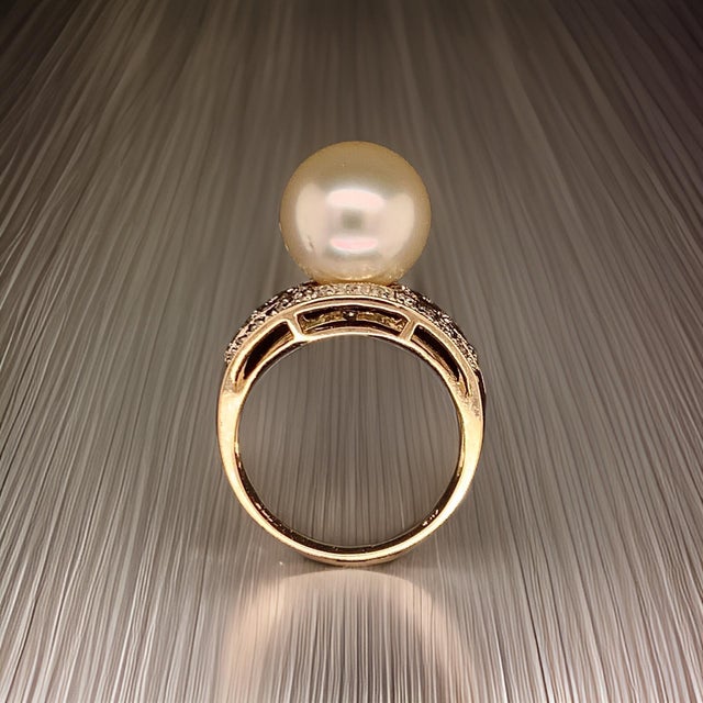Natural South Sea Pearl Diamond Ring 7 14k Yellow Gold 0.14 CTs Certified For Sale - Image 9 of 15