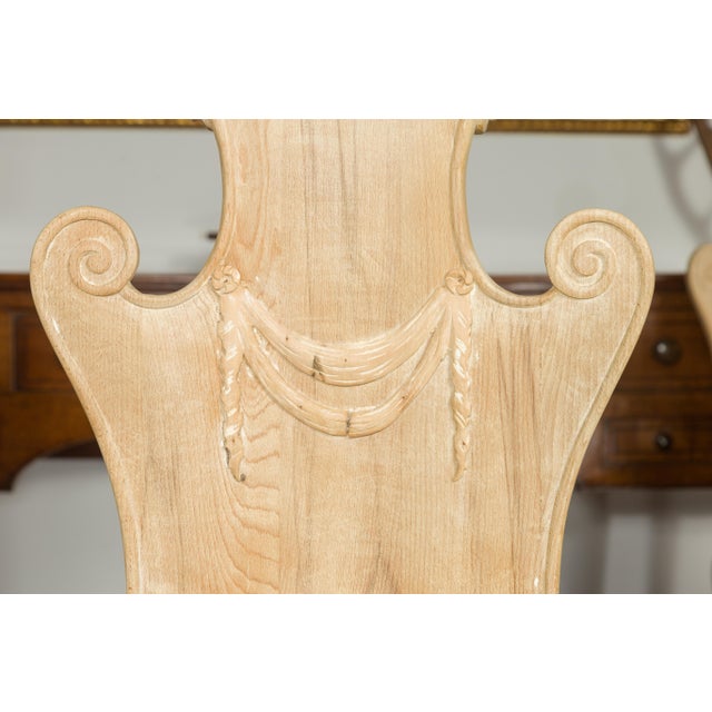 Set of Six Italian Midcentury Bleached Walnut Dining Room Chairs with Scrolls For Sale - Image 10 of 12