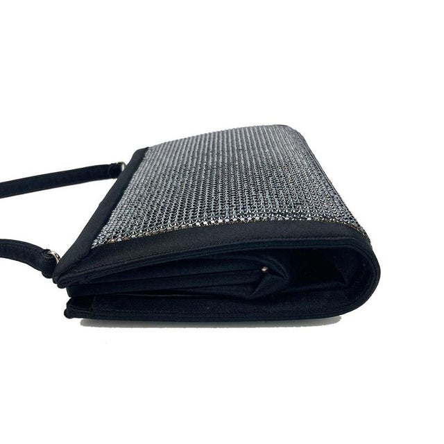 Contemporary Late 20th Century Judith Leiber Black Silk Black Rhinestone Evening Bag For Sale - Image 3 of 9