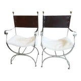 Early 20th Century Pair of Savonarola Chairs With Fur Seat For Sale