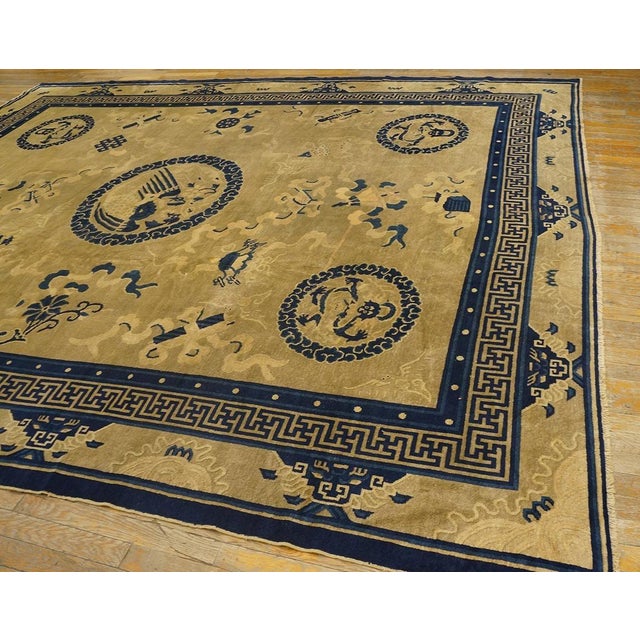 Astonishing Beige Background Color With Detail Motif Repertoire of Chinese Antique Peking Rug For Sale In New York - Image 6 of 12