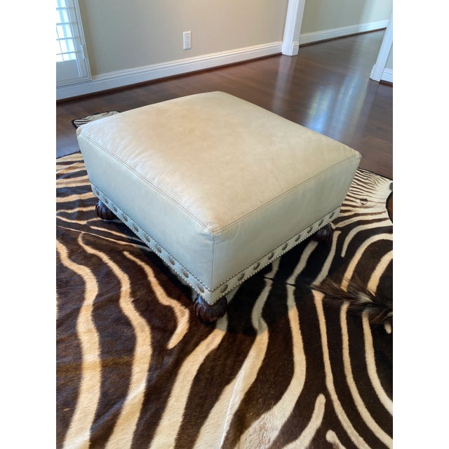 Off-white Ralph Lauren Aran Isles Ottoman or Coffee Table in Leather For Sale - Image 8 of 9