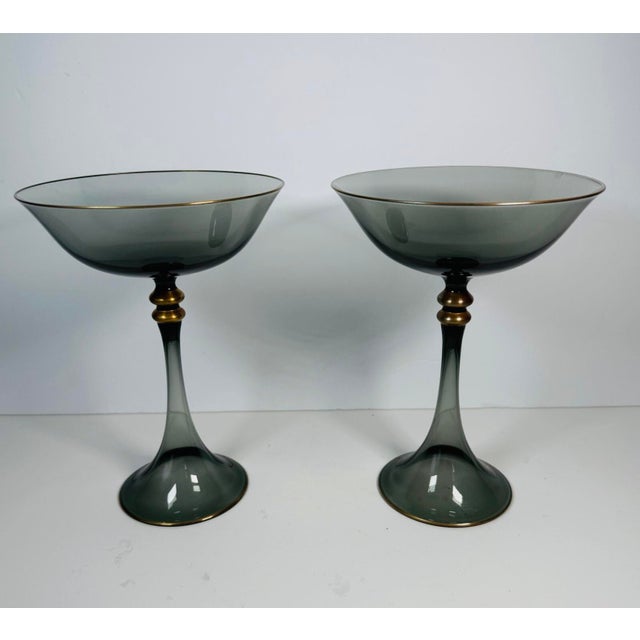 1950s Jean Louis Coquet Limoges Jericho Smoke Crystal Champagne Coupes - Set of 2 For Sale - Image 17 of 17