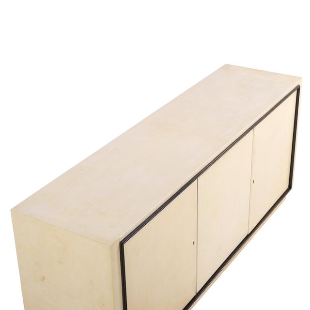 White Parchment Covered Sideboard With Ebonized Trim, C. 1960 For Sale - Image 8 of 8