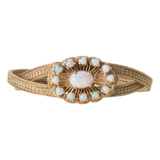 Vintage 14k Gold Woven Band 3.50 Carats Opal Bracelet For Sale