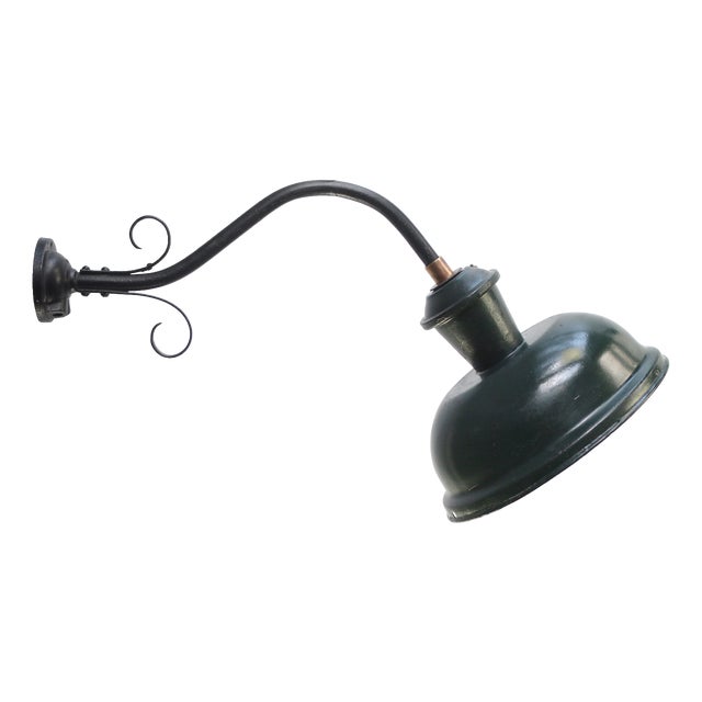 Vintage Industrial French Green Enamel Cast Iron Wall Light For Sale