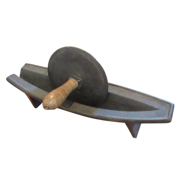 Vintage Cast Iron & Wood Herb Grinder on Crescent Form Chairish