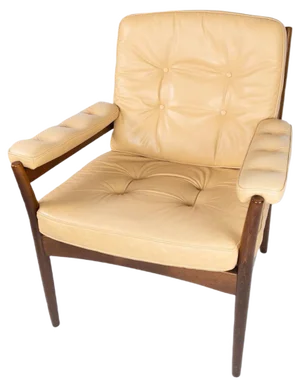 Armchair in Dark Wood & Upholstered in Light Leather, 1960s