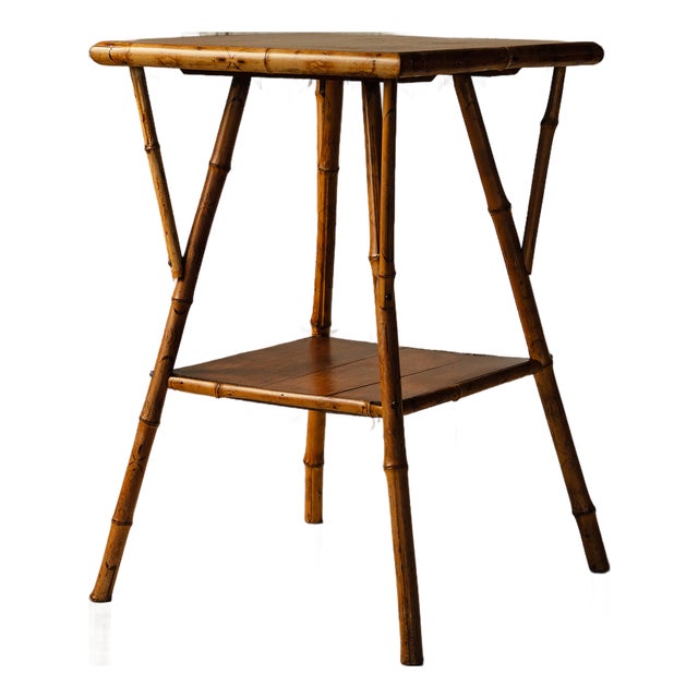 Bamboo Antique Table With Oak Shelves For Sale