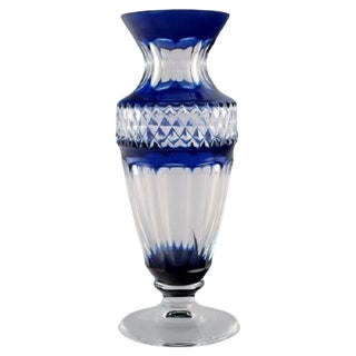 Mid-Century Vase in Clear and Blue Art Glass For Sale